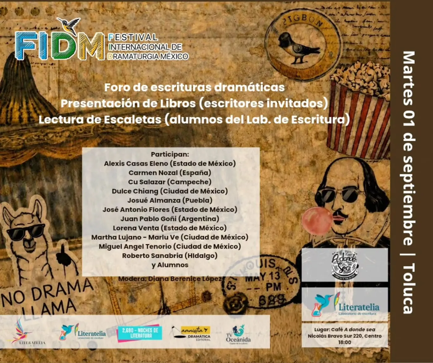 Cartel del foro de escrituras dramáticas y presentación de libros