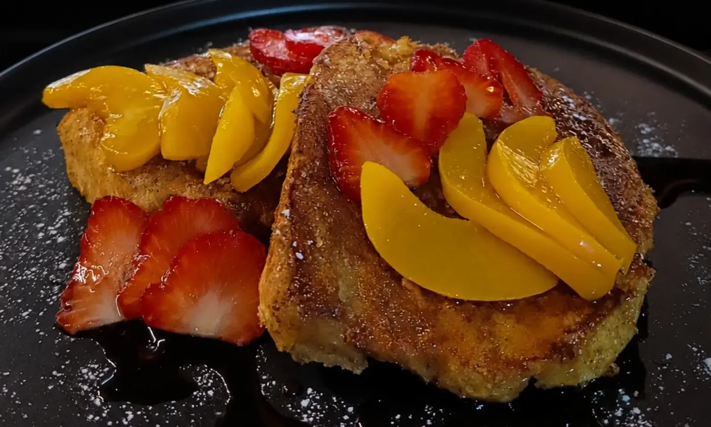 Pan francés con fresas y durazno